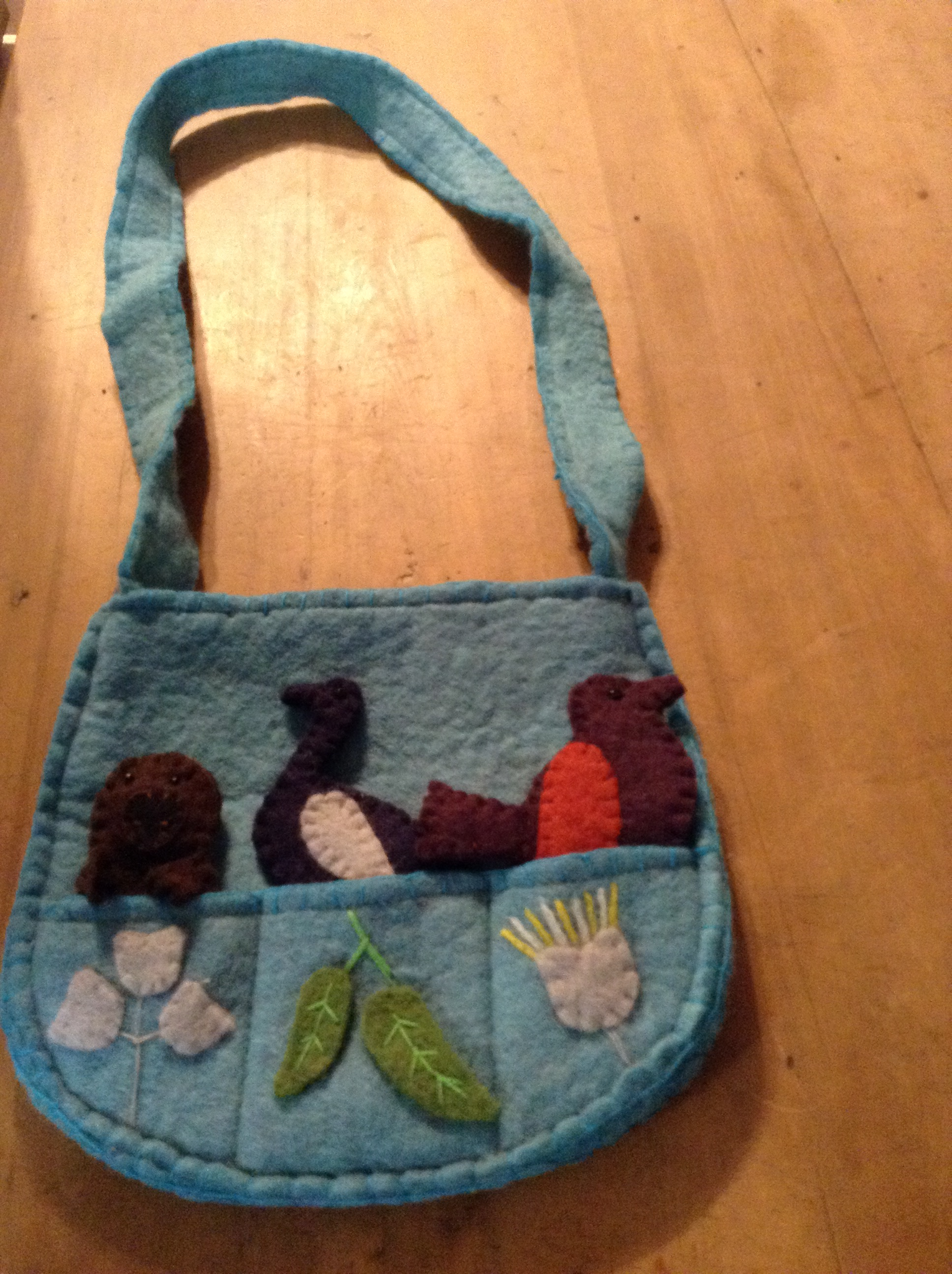 100 %  Wool Felt Finger Puppet Bag - light blue